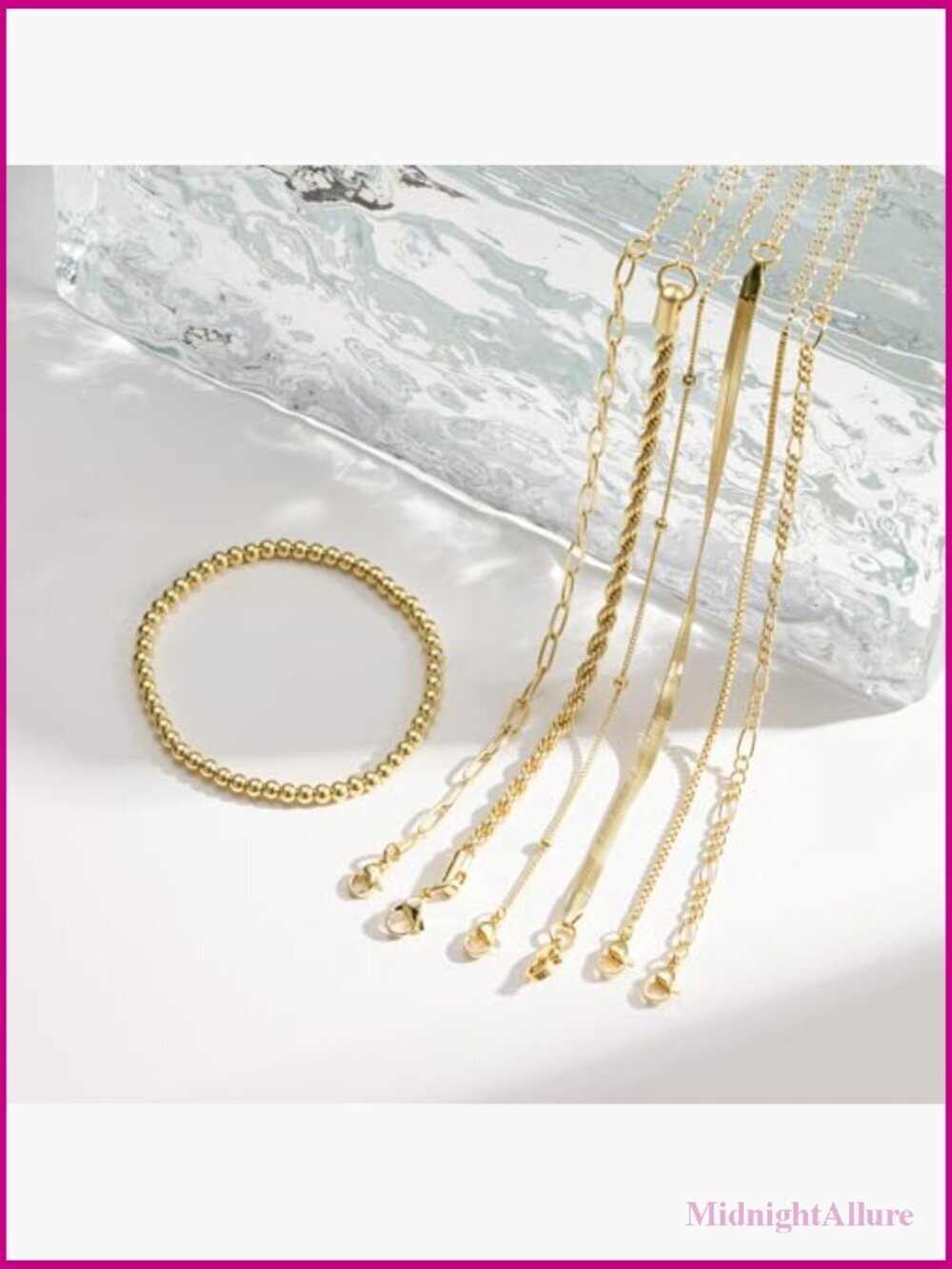 7PCS Gold Bracelet Set - Stackable Link Bracelets with Lobster Claw Clasps - Picture 4 of 7
